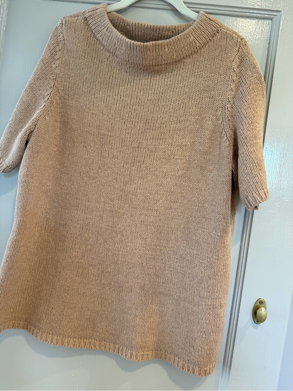 TALBOTS Women’s Short-Sleeve Cotton Sweater in Beige Size 1X EUC